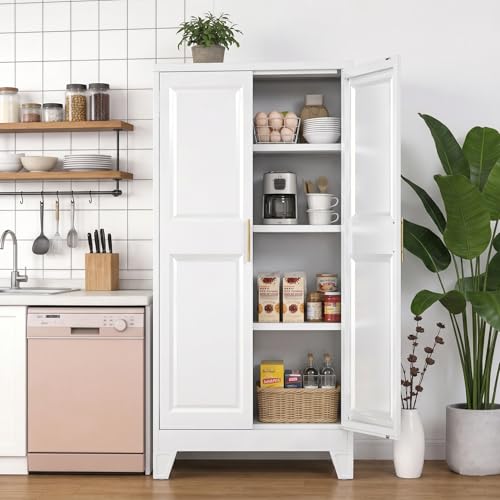 Small White Metal Pantry Cabinet with Doors, 61.4-Inch Tall - view 7