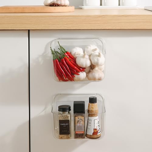 2 Pack Adhesive Cabinet Door Organizer, Compact Kitchen Under Sink Organizer, Clear Lid Storage Container for Pantry Shelves, Wall Mounted Bathroom Shower Caddy Hanging Closet Organizer - view 2