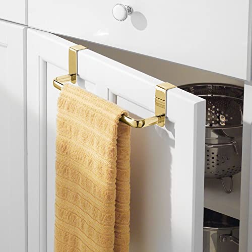 Steel Metal Wire Over Cabinet Towel Rack Storage Organizer - Hang on Cabinet or Door - Towel Bar Holder for Kitchen - Holds Hand Towels, Washcloths - Spira Collection - Soft Brass - view 6
