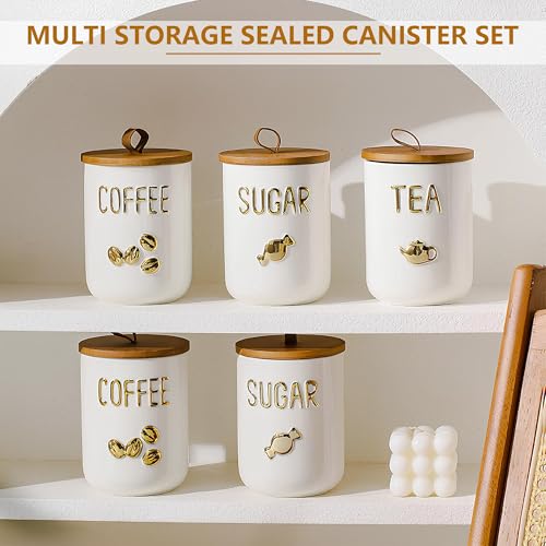 Ceramic Canister Set with Airtight Seal Bamboo Lid Silicone, 27oz Food Storage Jars for Coffee Sugar Tea, Container Set for Kitchen Pantry Counter Decor (Sugar) - view 4