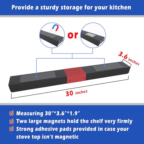 30" Magnetic Stove Top Shelf – Black Spice Rack with Red HOME Design – Seasoning Organizer for Back of Stove – Over Stove and Kitchen Storage Shelf - view 6