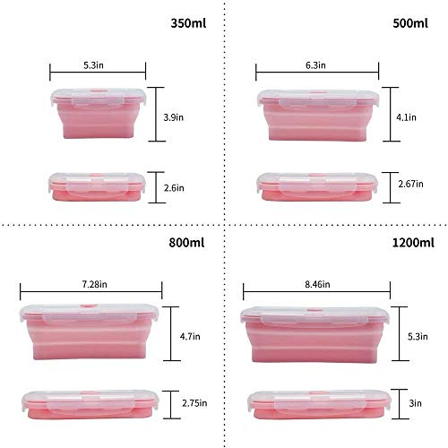 4PCS Silicone Collapsible Food Storage Containers with Lids Silicone Lunch Box BPA free for Kitchen Pantry Organization Microwave Freezer, Foldable Design for Outdoor Camping Picnic (Blue) - view 4