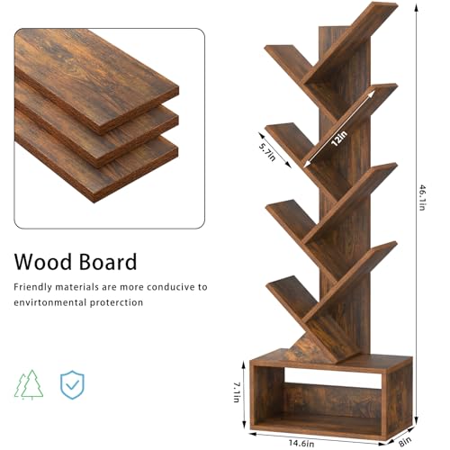 9-Tier Tree Bookshelf Floor Standing Narrow Space Storage Bookcase - view 3
