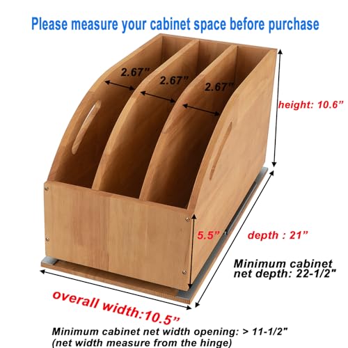 Pull Out Cabinet Organizer for Pans, Pot lid, Cookie Sheet, Cutting Board, Baking Tray, Slide Out Kitchen Cabinet Storage Organizer, 10.5''W X 21"D X 10.6"H, Wood - view 2