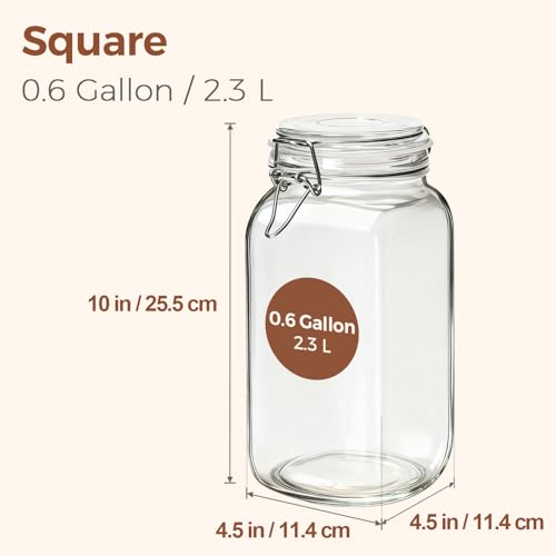 Large Square Glass Jars with Airtight Lids 78 oz 3 Pack Wide Mouth - view 2