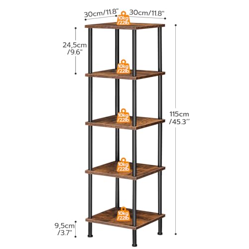 5-Tier Corner Shelf Stand, Corner Square Rack Display Shelf, Tall Storage Plant Stand, Bookcase for Small Spaces, Living Room, Home Office, Kitchen, Rustic Brown and Black BF50CJ01 - view 3