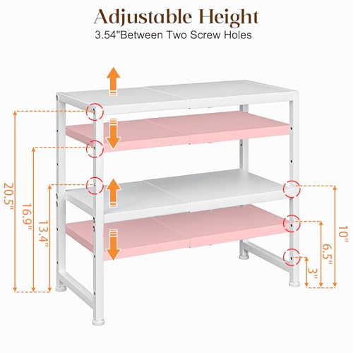 2-Tier Expandable Kitchen Storage Shelf,150LBS Heavy Duty Metal Shelving Units For Small Appliance,Adjustable Pots and Pans Organizer Rack Shelves For Kitchen Counter Under Cabinet Garage Pantry,White - view 3