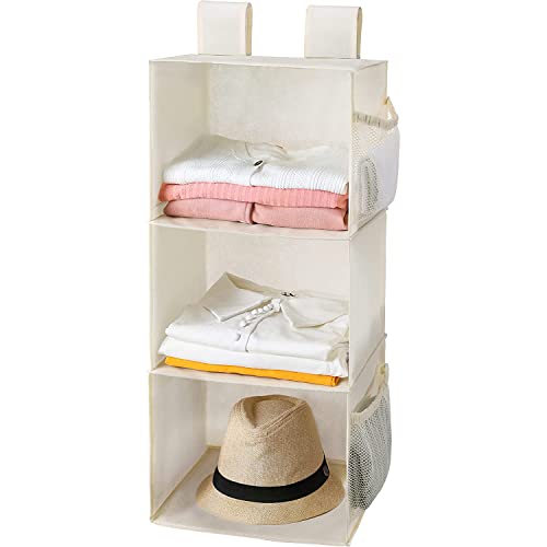 2 Pack 3 Shelf Hanging Closet Organizer with 2 Velcro, Beige - view 4
