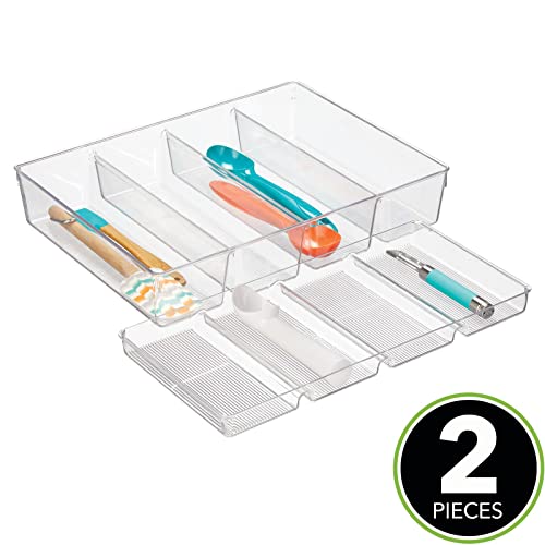 Plastic Kitchen Drawer Organizer Tray Set - Horizontal Storage Bin for Organizing Cutlery, Flatware, Silverware, Utensil, and Appliances - Ligne Collection - Clear - view 2