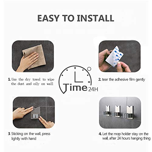 Stainless Steel Mop Broom Holder Organizer, Self Adhesive Wall Mounted Mop Organizer Storage Rack Clip for Kitchen Bathroom and Garage (Model 2 (2 Pakck)) - view 6