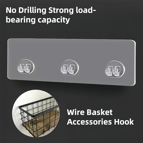 Black Metal Wire Storage Baskets with Wood Bottoms, Bathroom Storage Organizer Basket Bins, Set of 2 - Includes 2 Bonus Adhesive Hooks for Easy Wall Mounting - view 6