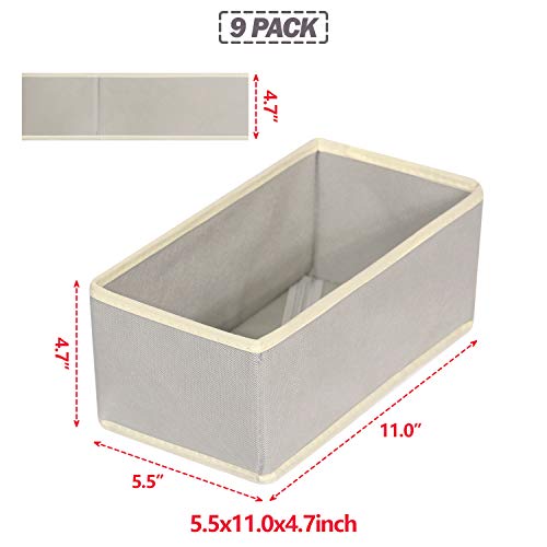 Foldable Cloth Storage Box Closet Dresser Drawer Organizer Fabric Baskets Bins Containers Divider for Clothes Underwear Bras Socks Lingerie Clothing,Set of 9 Grey 090 - view 2