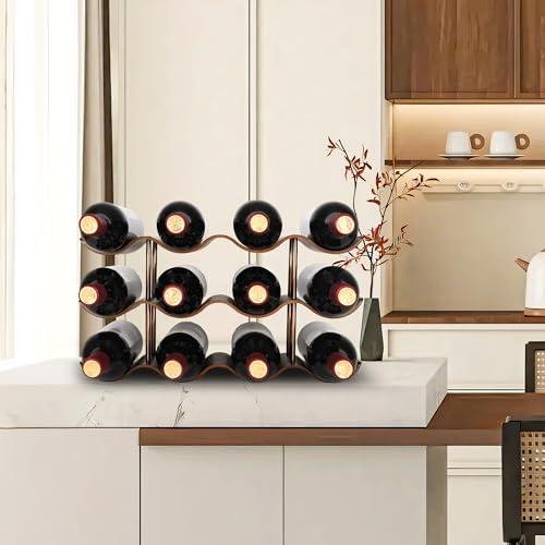 Countertop Wine Rack - 12 Bottle Freestanding Wine Bottle Holder Stand - 3 Tier Wooden Wine Storage Rack - Walnut Wavy Wine Organizer for Cabinet Pantry Home Kitchen Bar - view 5
