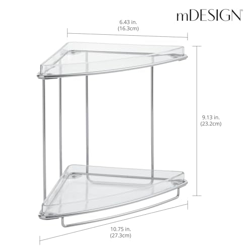 Steel/Plastic Freestanding Countertop Corner Shelf Organizer with 2-Tier Storage for Bathroom, Vanity, Cabinet, Counter - Holds Makeup, Bath Gel - Prism Collection - Clear - view 3