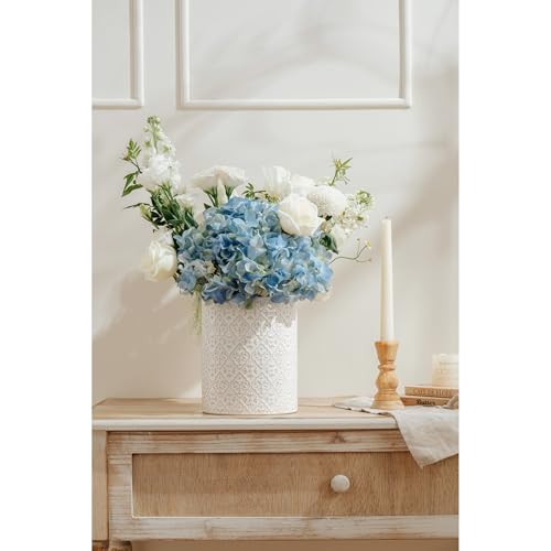 Kitchen Utensil Holder, 6x7 inch Large Ceramic Utensil Holder with Embossed Pattern, Cooking Utensil Crocks for Kitchen Countertop, Home Decor, Off-White - view 2