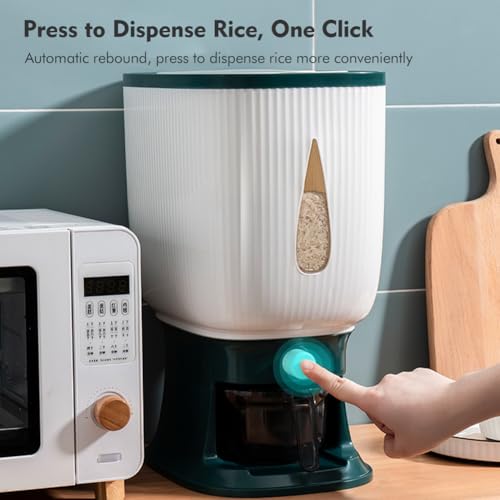 Rice Dispenser Container 10Kg, Large Cereal Dry Food Storage Containers with Measuring Cup, Household Cereal Dispenser Bucket for Rice Corn Soybean Kitchen Pantry - view 3