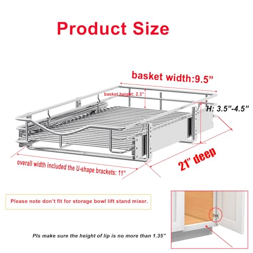 1 Tier Pull Out Cabinet Organizer (11" W x 21" D) Heavy-Duty Metal Sliding Drawer Shelf, Slide Out Wire Basket for Kitchen Cabinets, Pantry, Bathroom, Chrome Finish… - view 2