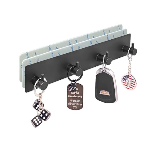 Key Holder for Wall with 2 Self-Adhesive Tapes, Black