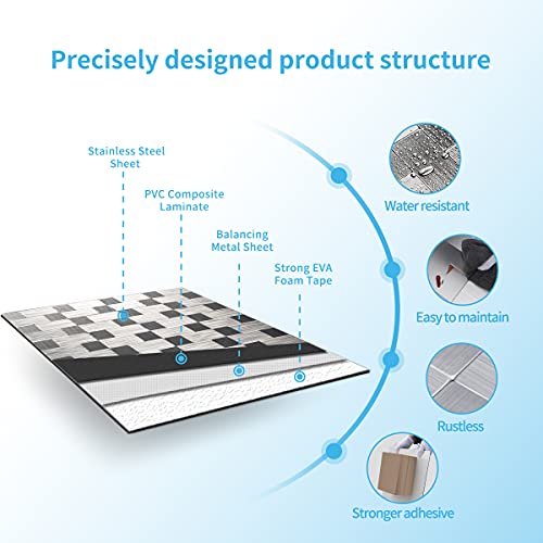 10-Pack Metal Peel and Stick Backsplash Tile, Silver Aluminium - view 5