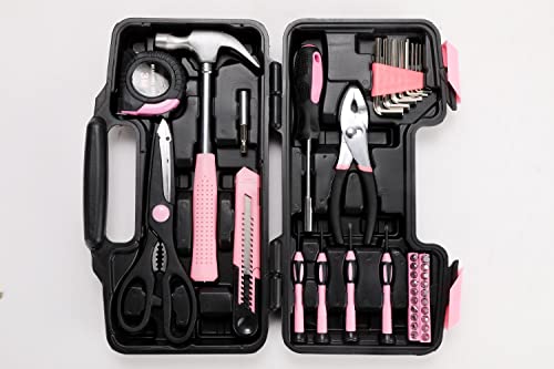 39-Piece General Tool Set-Essential Household Hand Tool Kit with Portable Toolbox Storage Case（Pink） - view 5
