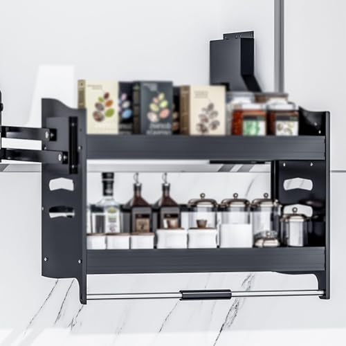 2 Tier Pull-Out Cabinet Organizer, Aluminum Space-Saving Pull-Down Shelf System for Kitchen Upper Cabinets, 650Mm,One Color,Cabinet 400mm - view 7