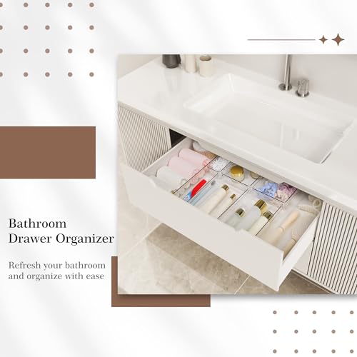 14 PCS Clear Plastic Drawer Organizer Set - 5 Large Size Versatile Kitchen and Bathroom Organizer Trays, Non-Slip Storage Bins for Makeup, Utensils, Tool and Office Desk - view 4