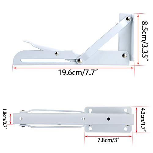 Sturdy Folding Shelf Brackets - Heavy Duty Metal Triangle Table Bench Folding Shelf Brackets, 2 Pcs Folding Shelf Hinge Wall Mounted (8 Inch, White) - view 2