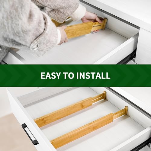 6-Pack Adjustable Bamboo Drawer Dividers, Expandable Drawer Organizer for Kitchen Utensils, Clothes, Bathroom, Office – Fits Drawer Interiors 16.6" to 21.8" - view 5