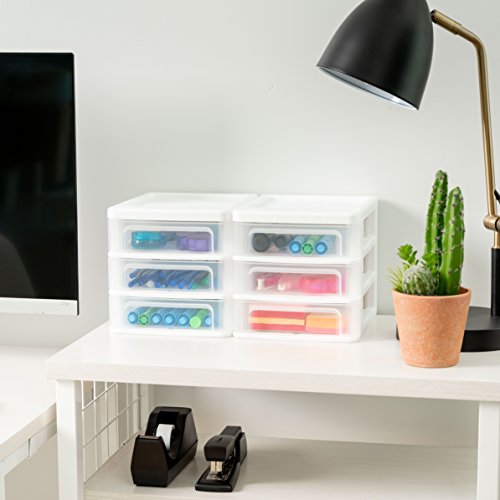 Bundle of USA Plastic Stacking Desk Top 3-Drawer Storage Organizer, 2-Pack, Small, White + USA Medium 3-Drawer Desktop Organizer with Open Tray Top, 2 Pack, Plastic Drawer Storage Container - view 6