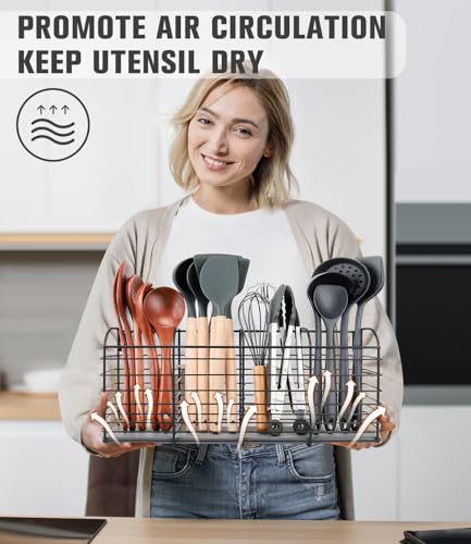 Large Kitchen Utensil Holder 4-Compartment with Diatomaceous Earth Base - view 6