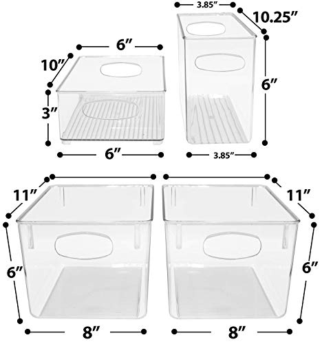 Plastic Storage Bins Stackable Clear Pantry Organizer Box Bin for Organizing Kitchen Fridge, Food, Snack Pantry, Fruit, Vegetables, Bathroom, Wide & Narrow Deep Container Set - view 2