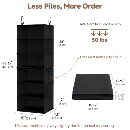 Hanging Closet Organizer, 6-Shelf with 2-in-1 Design, Ivory - view 2