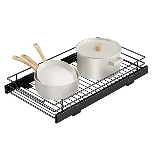 Pull Out Cabinet Organizer, Heavy Duty Slide Out Pantry Shelves Sliding Drawer Storage for Home, Kitchen, Bathroom, 10.9" W x 20.98" D, Request at Least 12 inch Cabinet Opening, Black