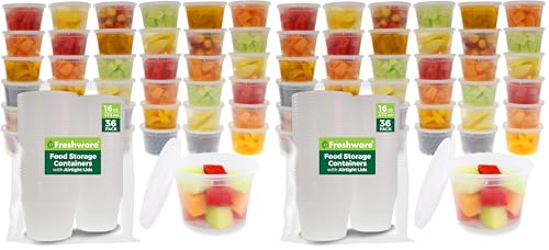 Food Storage Containers [36 Set] 16 oz Plastic Deli Containers with Lids, Slime, Soup, Meal Prep Containers | BPA Free | Stackable | Leakproof | Microwave/Dishwasher/Freezer Safe (Pack of 2)