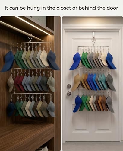 Closet Hat Organizer with 30 Clips, Foldable Hanging Storage Rack for Baseball Caps, Hat Rack - view 4