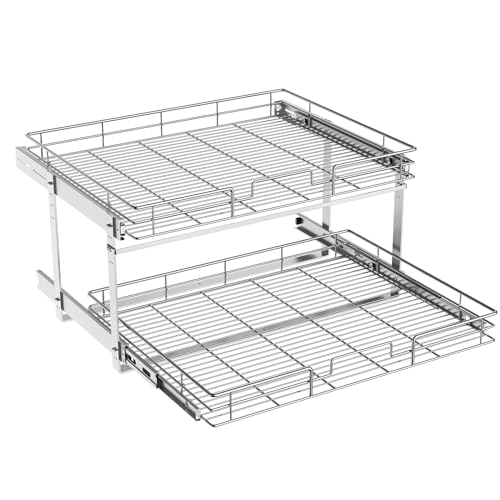 Pull Out Cabinet Organizer (25½"W x 21½"D),2 Tier Pull Out Storage Shelf Drawer Basket,Sliding Shelves for Base Cabinet Organization in Kitchen, Bathroom, Pantry