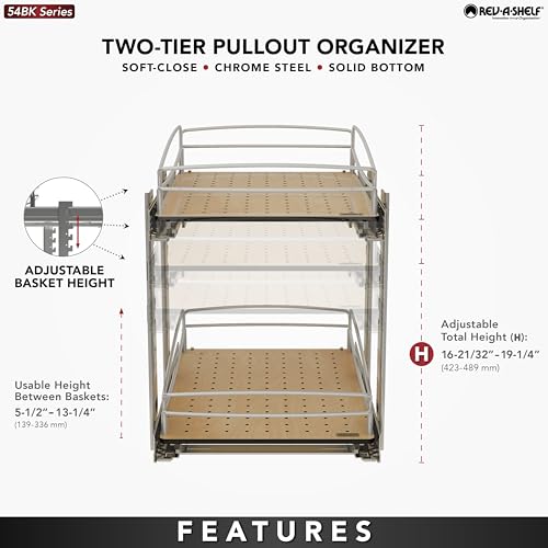 2 Tier Pull Out Kitchen Cabinet Storage Organizer with Solid Bottom & Undermount Soft-Close Full Extension Slides, Min Opening Width of 14", 54BK-15SC-2-1 - view 5