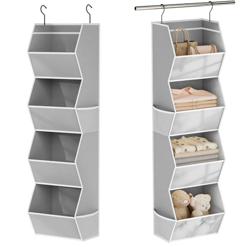 Closet Organizers and Storage Hanging with Mesh Pockets for Clothes, Grey