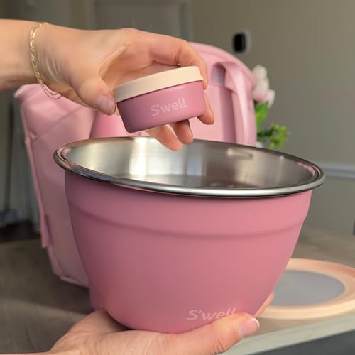 Stainless Steel Salad Bowl Kit 64oz, Dusty Pink, Comes with 2oz Mini Canister and Removable Tray for Organization, Leakproof, Easy to Clean, Dishwasher Safe - view 4