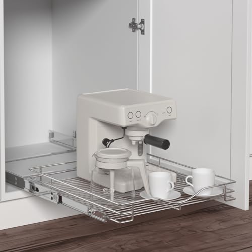 1 Tier Pull Out Cabinet Organizer (20" W x 18" D) Heavy-Duty Metal Sliding Drawer Shelf, Slide Out Wire Basket for Kitchen Cabinets, Pantry, Bathroom, Chrome Finish… - view 4