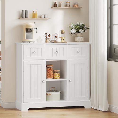35.4" Coffee Bar Cabinet with 3 Drawers and 2 Doors, White - view 3