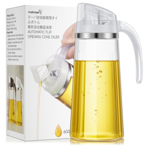 20oz Glass Oil Dispenser Bottle with Auto Flip Cap, White
