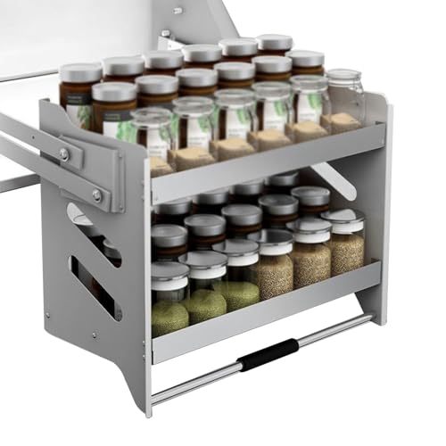 Cabinet Pull Down 2 Tier Pull Out Cabinet Organizer Pull-Down Shelves Blind Pull-Out Cutlery and Spice Rack System for Kitchen Bathroom Cabinets Load Bearing 20Kg,One Color,564x280x520mm