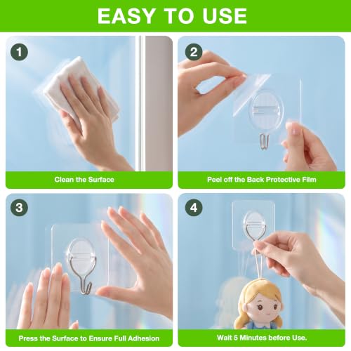 Clear Adhesive Wall Hooks Heavy Duty Hanging Sticky-20 Pack,15Lbs+ - view 7