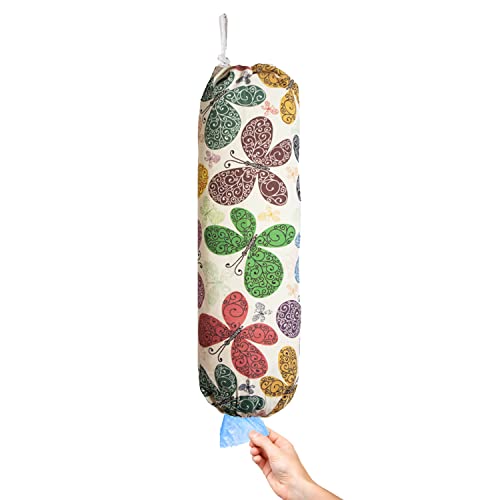 Plastic Bag Holder, Wall Mount Plastic Bag Organizer Dispenser, Heavy Duty Grocery Bag Storage Holder, Hanging Shopping Bag Holder for Home Kitchen Camper (Multicolor Butterfly)