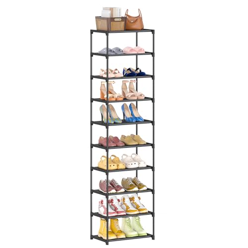 10 Tier Tall Shoe Rack, Non-Woven Fabrics Narrow Shoe Shelf
