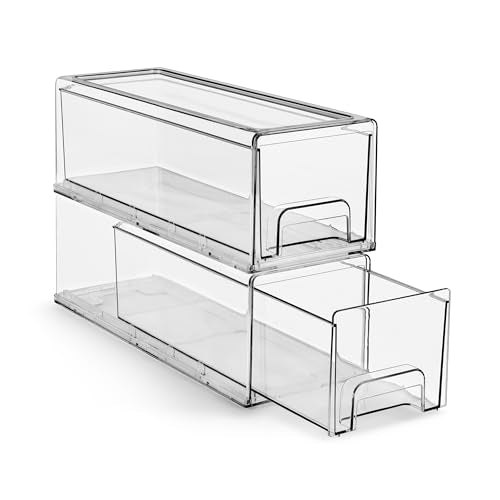 Clear Storage Drawers for Refrigerator & Pantry (Small Wide, 2 Pack)