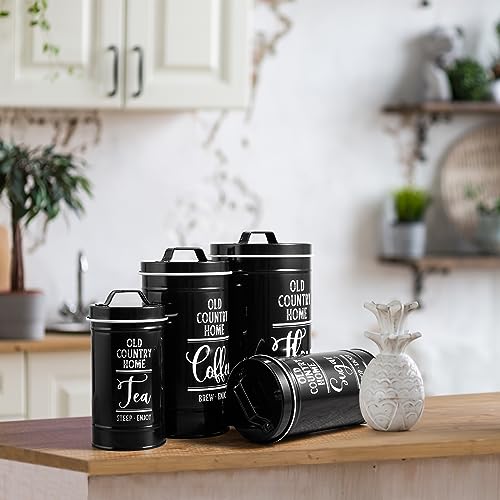 Black Canisters Sets for the Kitchen, Airtight Kitchen Canisters for Countertop, Flour and Sugar Containers, Tea Coffee Sugar Canister Set, Black Kitchen Decor and Accessories, Set of 4 - view 7