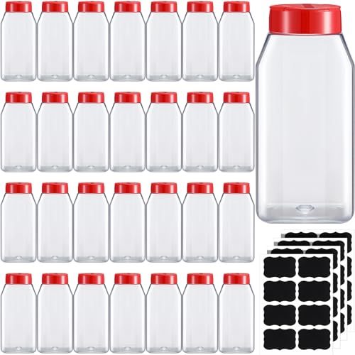 28 Pack 16 oz Red Plastic Spice Jars with Cap