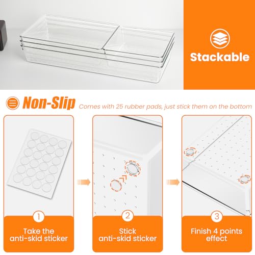 18 Pcs Large Size Clear Drawer Organizer Set, Acrylic Non Slip Non Cracking Kitchen Drawer Storage Tray Divider, Multifunctional Storage for Cosmetics, Bathroom, Tools, Kitchen and Office - view 3